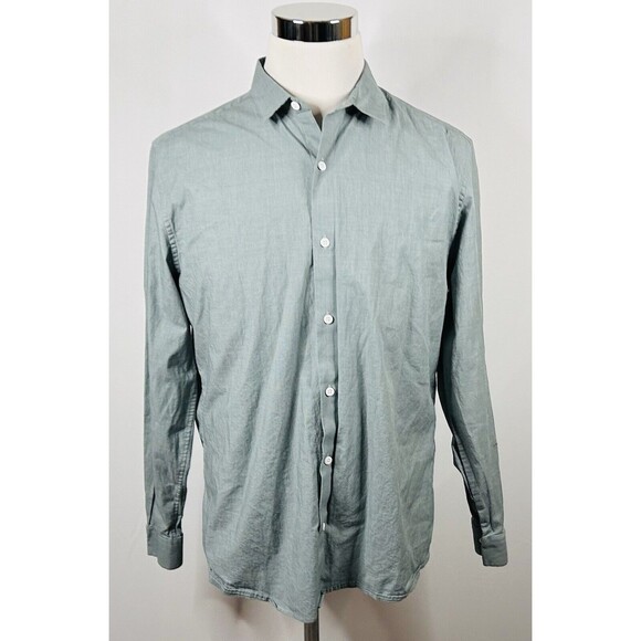 A Frame Large Casual Button Front Shirt Pale Green Cotton Stretch Regular Fit - Picture 2 of 5
